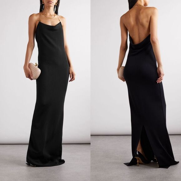 NWT Bottega Veneta Viscose Backless Long Dress With Chain Detail Black Size XS $